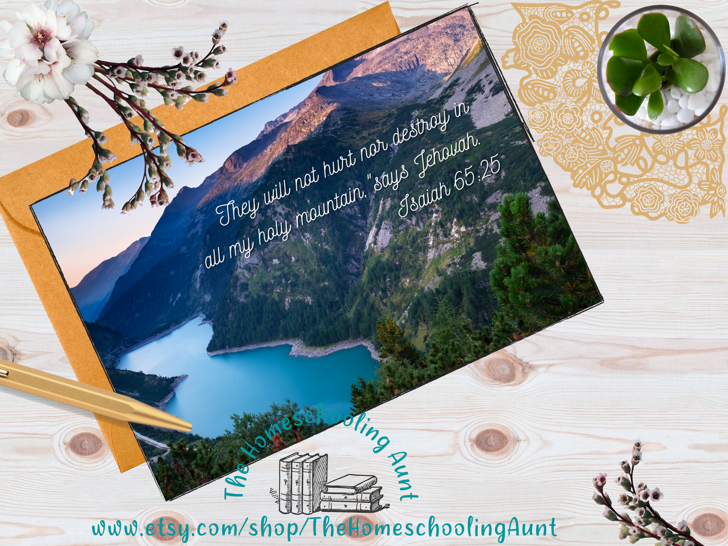 Encouragement Scripture Mountain, Downloadable Greeting Cards, Set of 5, Blue and Green Cards, JW Gifts, JW Encouragement, Pioneer Gift