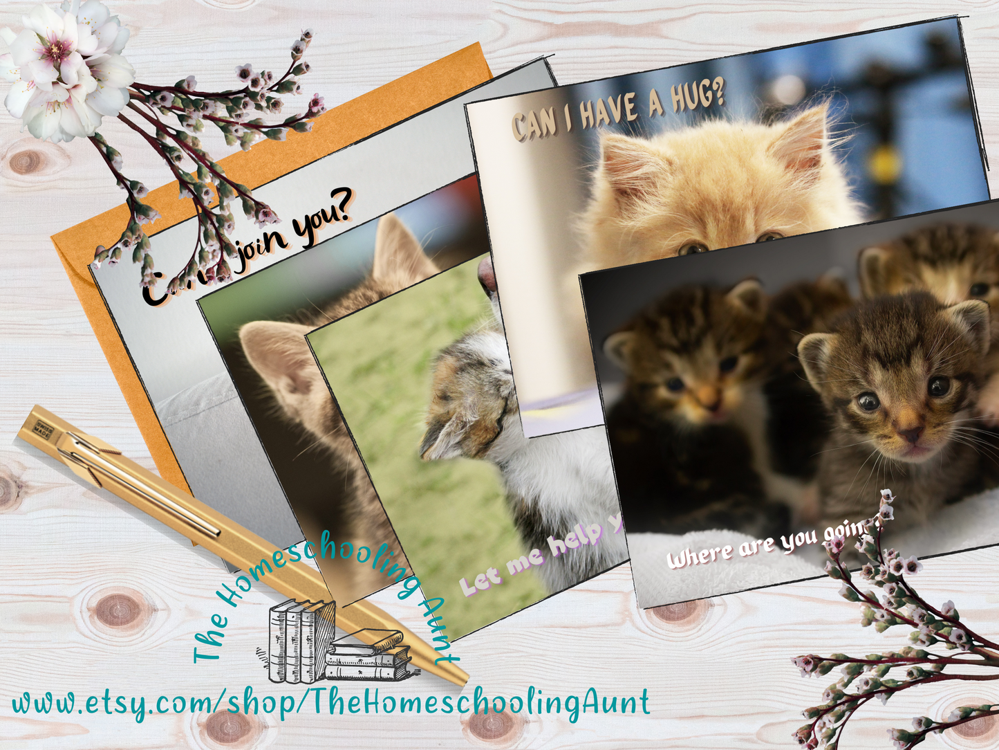 Cute Kittens Friendship Greeting Cards, Set of 5 Downloadable Cards, Funny Cards, Happy Cards, Just Because Cards, Encouragement Cards